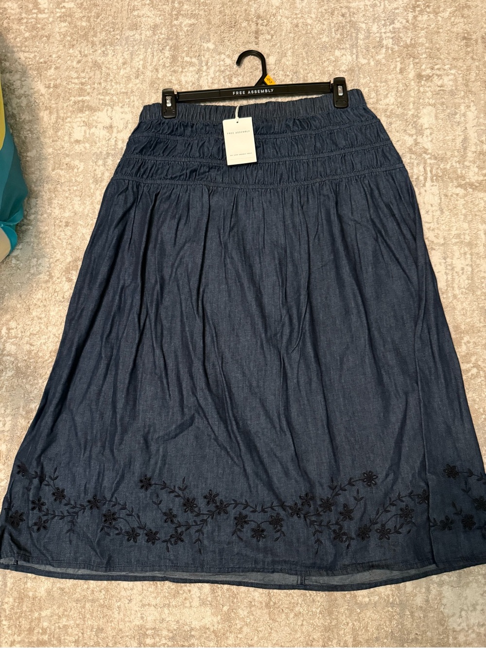 Free assembly Navy Maxi Skirt with Floral Embroidery size L 12/14-NWT